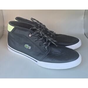 LACOSTE Ampthill LCR Mens Size 8 US Shoes Black Leather Mid Top Sneaker